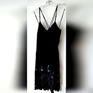 Black Velvet NWT Sequin Trim Dress Cross-Back Straps Size 9/10 by Niki